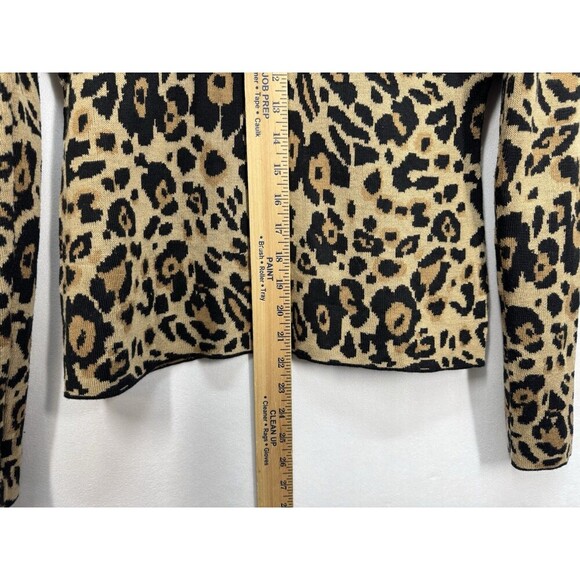 Bebe Cheetah Leopard Print Sweater Top Womens Small Tan Black V-Neck Rhinestones - Picture 7 of 9